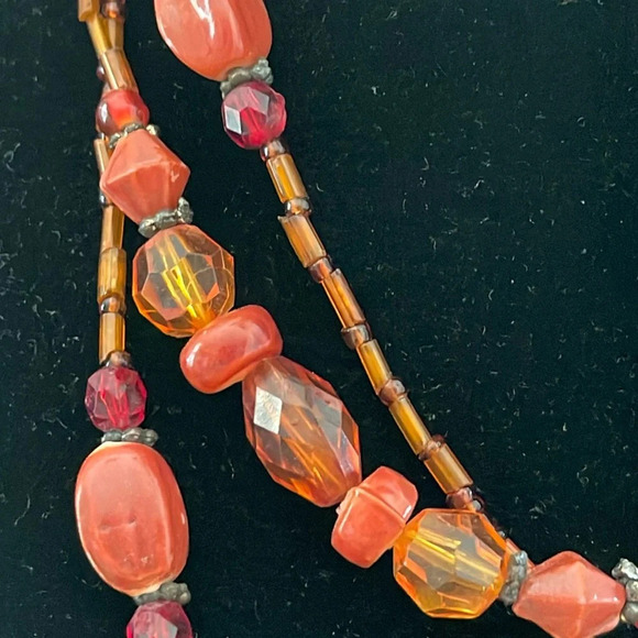 Bundle 6 Beaded long Necklaces Red Green Blue Orange Purple Yellow Brown - Picture 6 of 17